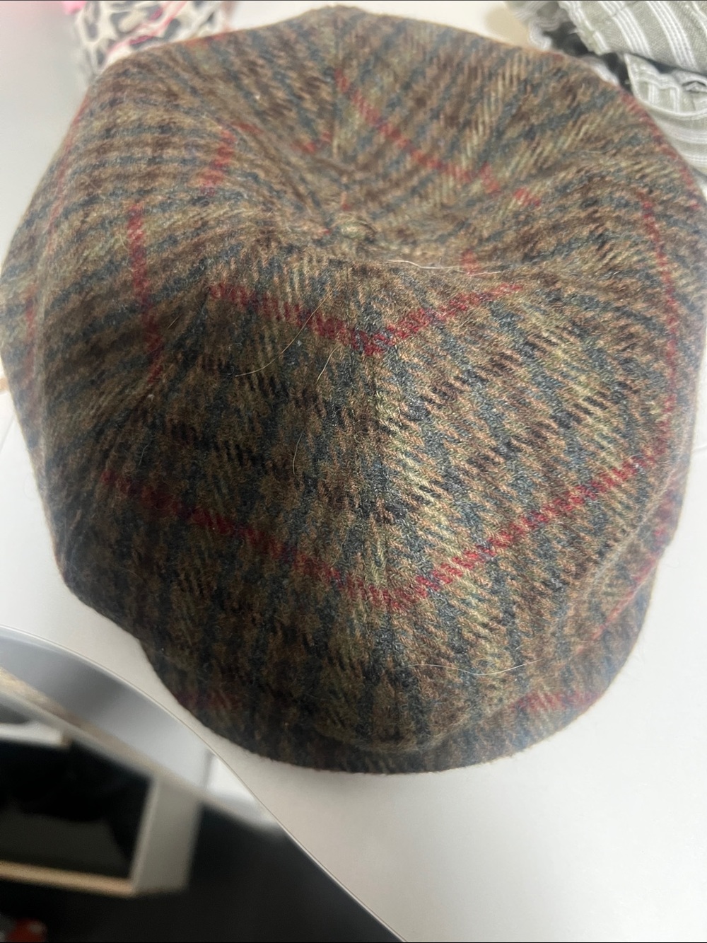 Brighton Brown Plaid Newsboy Cap with Red Accents